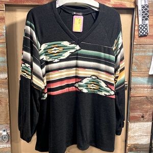 Vision USA long sleeved soft top with Aztec print